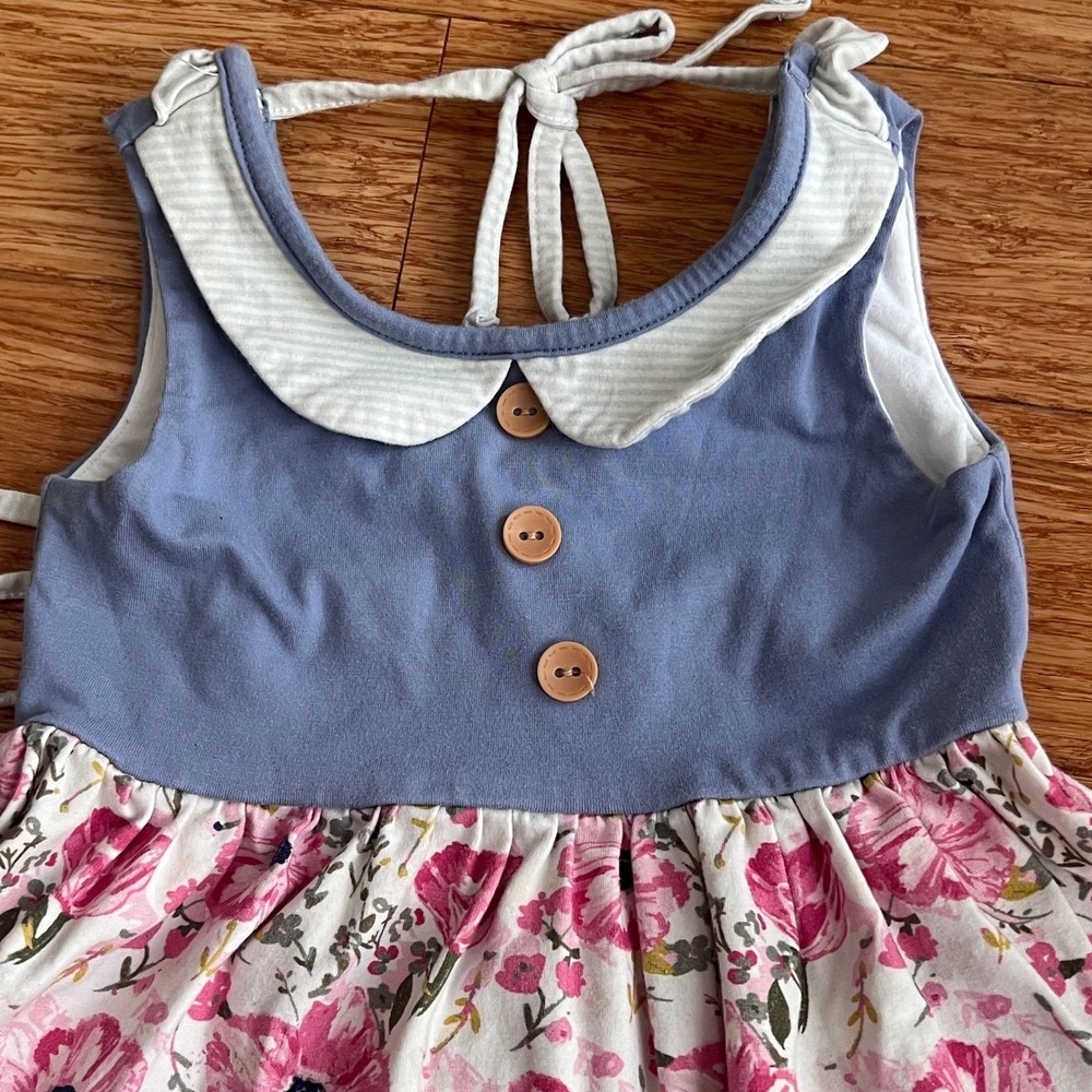 SweetHoney Tiered Floral Dress Girls 5Y Sleeveless Peter Pan Collar Blue Pink - Picture 4 of 13